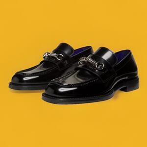 $990 Burberry Leather Barbed Penny Loafers Men's 39/6 Black Moc Toe Slip On